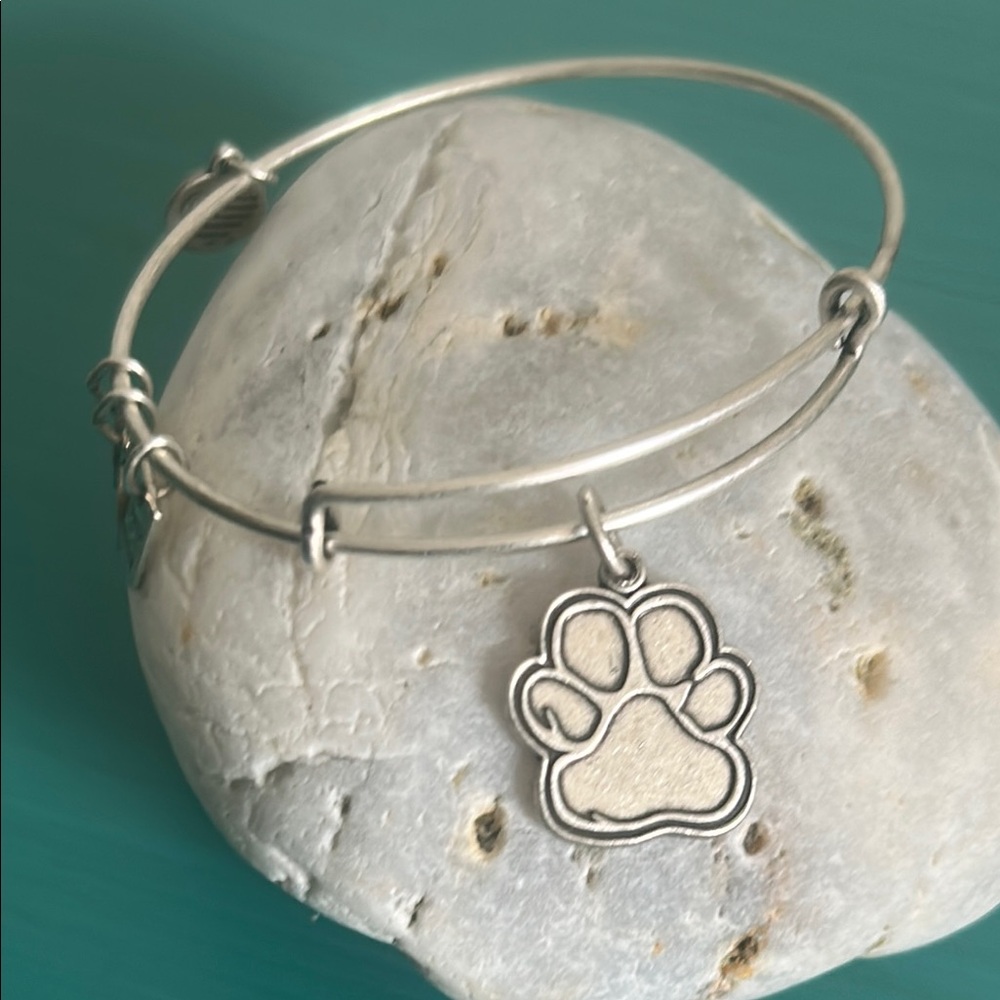 Alex and Ani Silver Tone Paw Print Medallion Charm Adjustable Wire Bracelet